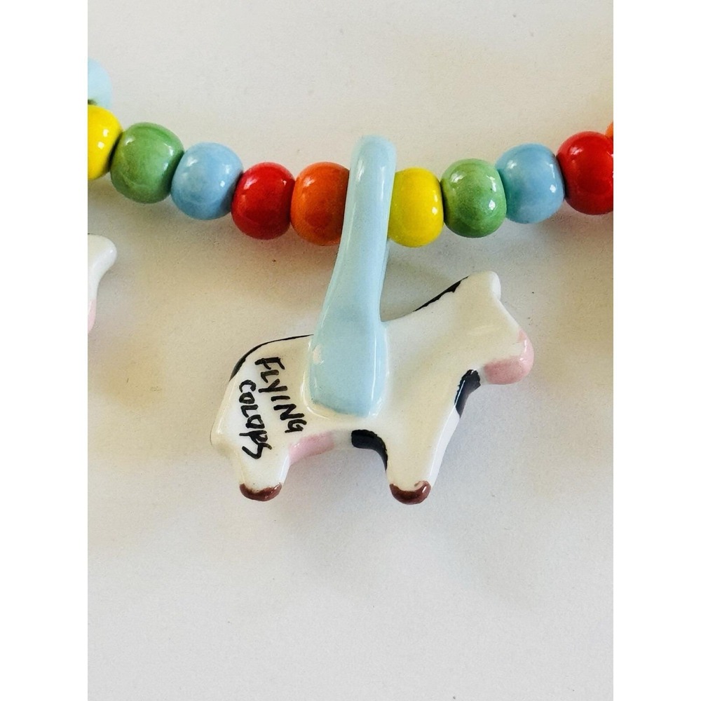 Flying Colors Signed Cow NECKLACE Ranch Western CERAMIC VTG Colorful Statement - Picture 6 of 7
